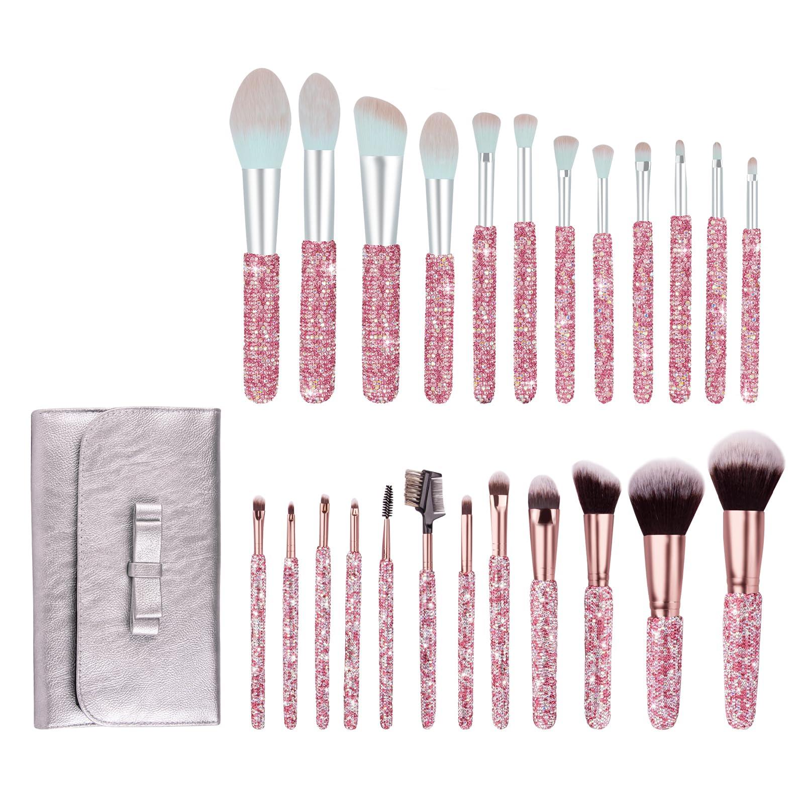 KEYPOWER Bling Crystal Makeup Brushes Make Up Beauty Tool Glitter 12PCS & Makeup Brushes Bling Crystal Professional 12PCS(Pink)