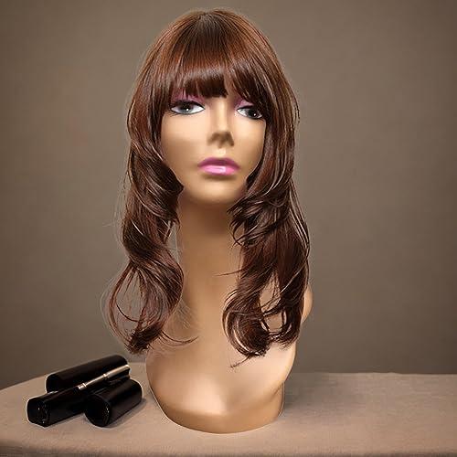 Generic Female Wig Head Mannequin Wig Display Model Long Neck with Makeup Smooth 19inch Manikin for Wigs Making Styling Hairpieces, Style B