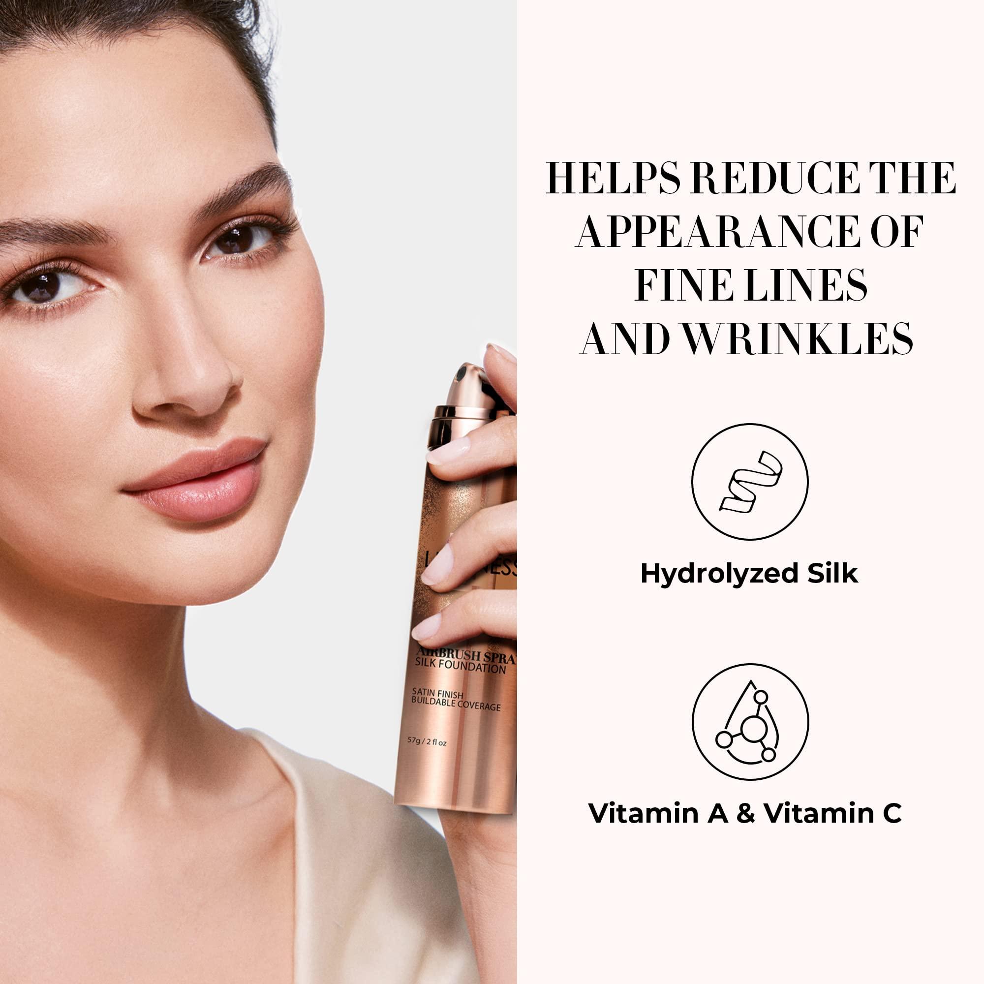 LUMINESS LUMINESS Silk Airbrush Spray Foundation & Buffing Brush Kit Full Coverage Foundation & Dual-Sided Buffing Brush - Buildable Coverage, Anti-Aging Formula Hydrates & Moisturizes (Shade - Light Warm)