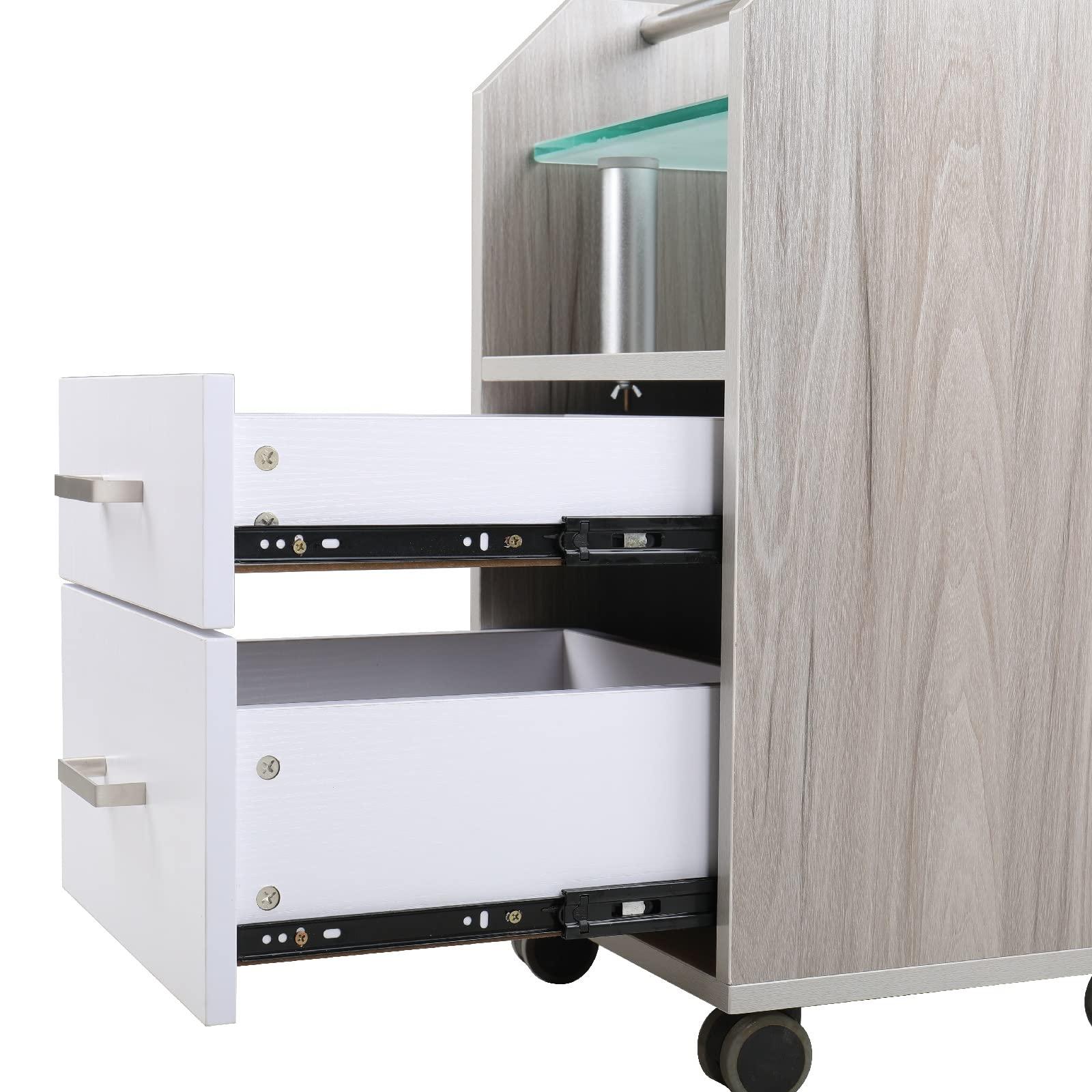 DERMALOGIC Glass Glow Pedicure Trolley Light Wood Cart for Nail Salon Furniture & Equipment