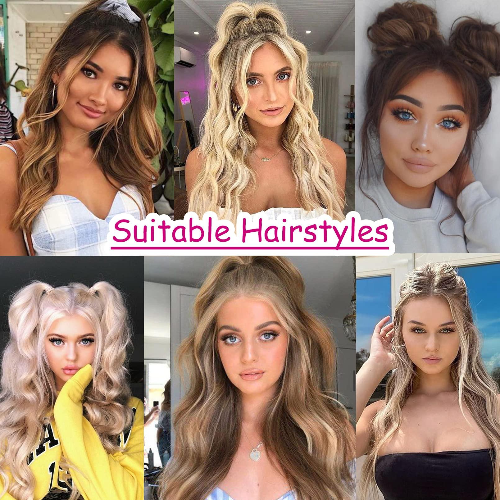 REECHO REECHO Long Side Air Bangs, Wavy Curly Clip in Curtain Bangs Front Side Bangs Face-Framing Highlights for Women Daily Use 2 PCS Set Long Temples-Black Brown