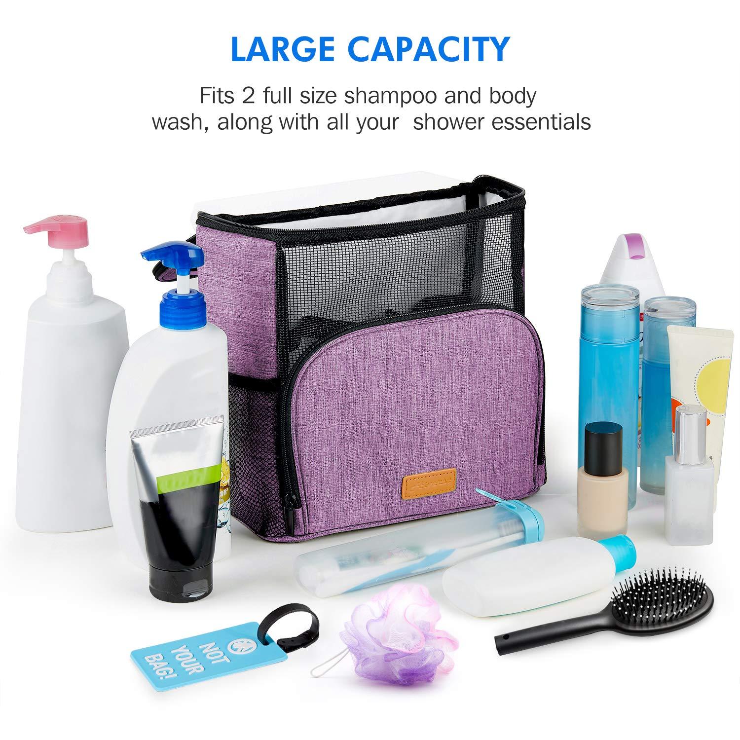 Hiverst Hiverst Hanging Toiletry Bag, Shower Caddy Tote Bag (Updated Version, Full Size Bottle Compatible), Bath Organizer for College Dorms, Gym, Camp, Women Men, with Funny Luggage Tag