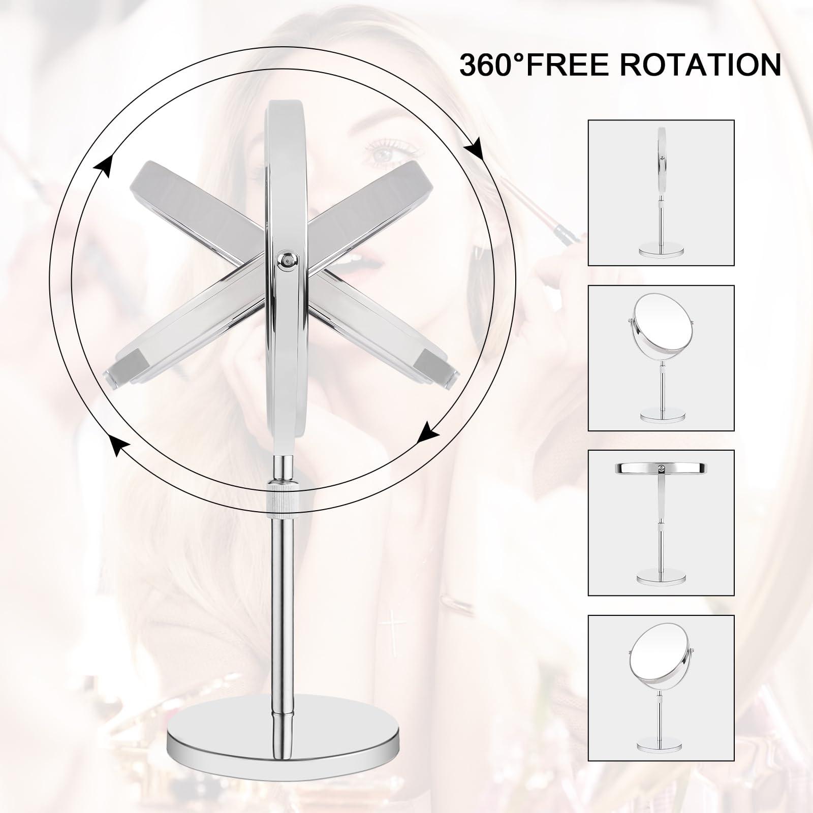 Nicesail Nicesail 19 Inch Tall Makeup Mirror with 10X Magnification, Make up Mirror 8 Inch Double-Sided, Table Mirror with Pedestal for Shaving, Standing Mirror Height Adjustable Chrome Finish (8 Inch, 10X)