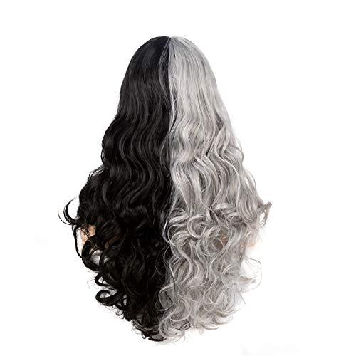 Baruisi Baruisi Half Black Grey Wig With Bangs Long Curly Wavy Synthetic Heat Resistant Costume Cosplay Wigs for Women