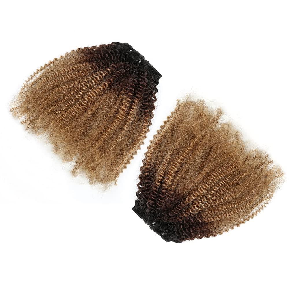 GREEMEO Kinky Curly Human Hair Weave 2 Bundles 12 14 Inch Short Curly Weave Black and Brown and Blonde Ombre 3 Tone Colored Hair Extensions Double Machine Wefted Weaving