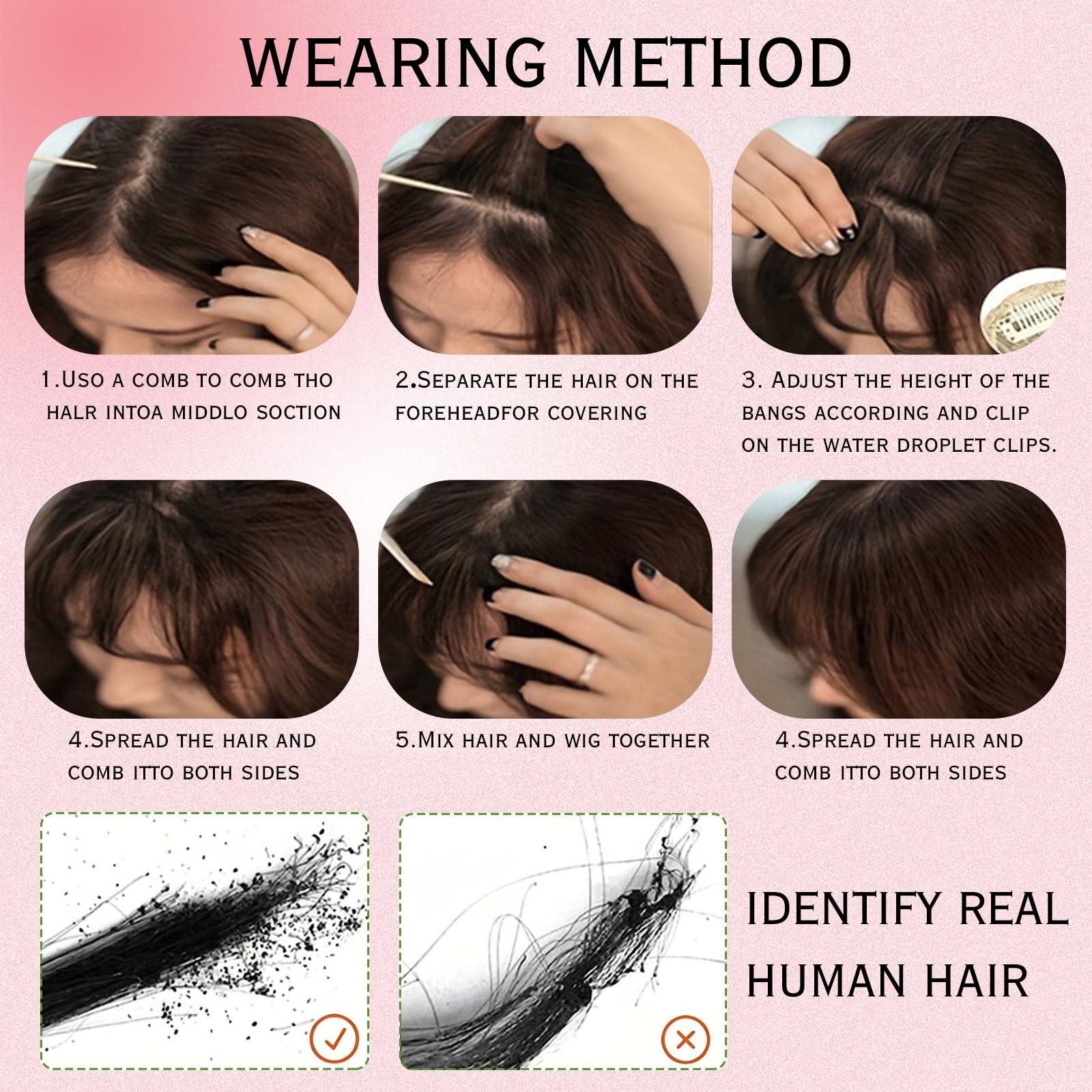 royaomis royaomis Clip In Bangs Real Human Hair - 100% Human Hair Bangs Clip On Bangs With Temples 3 Secure Clips In Full Fringe French Bangs