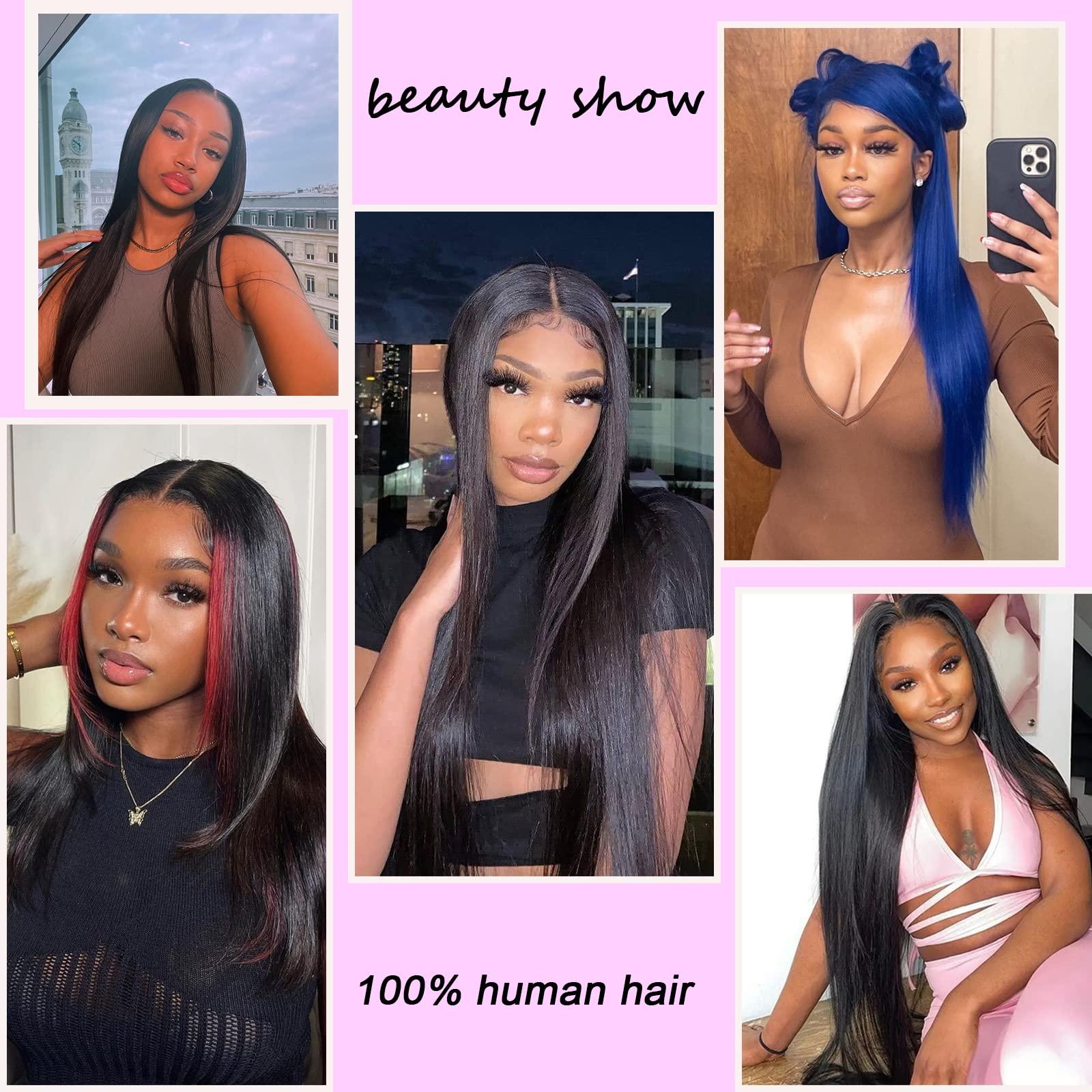 PINJUOO PINJUOO Hair Bundles 26 Inch Brazilian Straight Bundles Human Hair Quick Weave 3 Bundles 100% Unprocessed Raw Virgin Hair Bundles Natural Black Color Remy Hair Extensions Same Length for Women