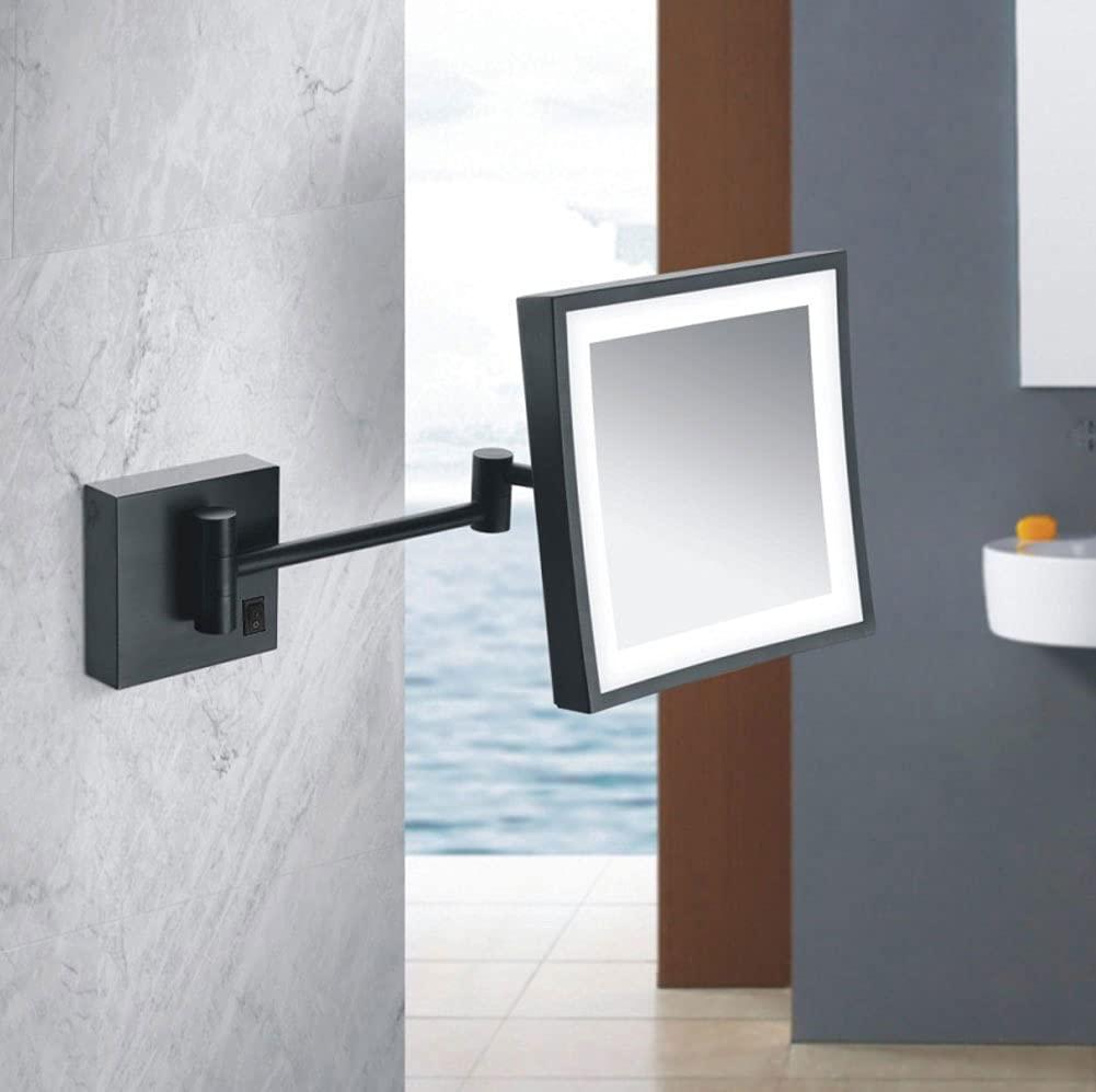 inBEKEA inBEKEA Wall Mounted Mirrors Makeup Shaving Mirror LED Lighted Bathroom Mirror for Hotel Vanity with Adjustable Extendable Square 8 Inch 3X Magnification Cosmetic Mirror Powered by Plug in