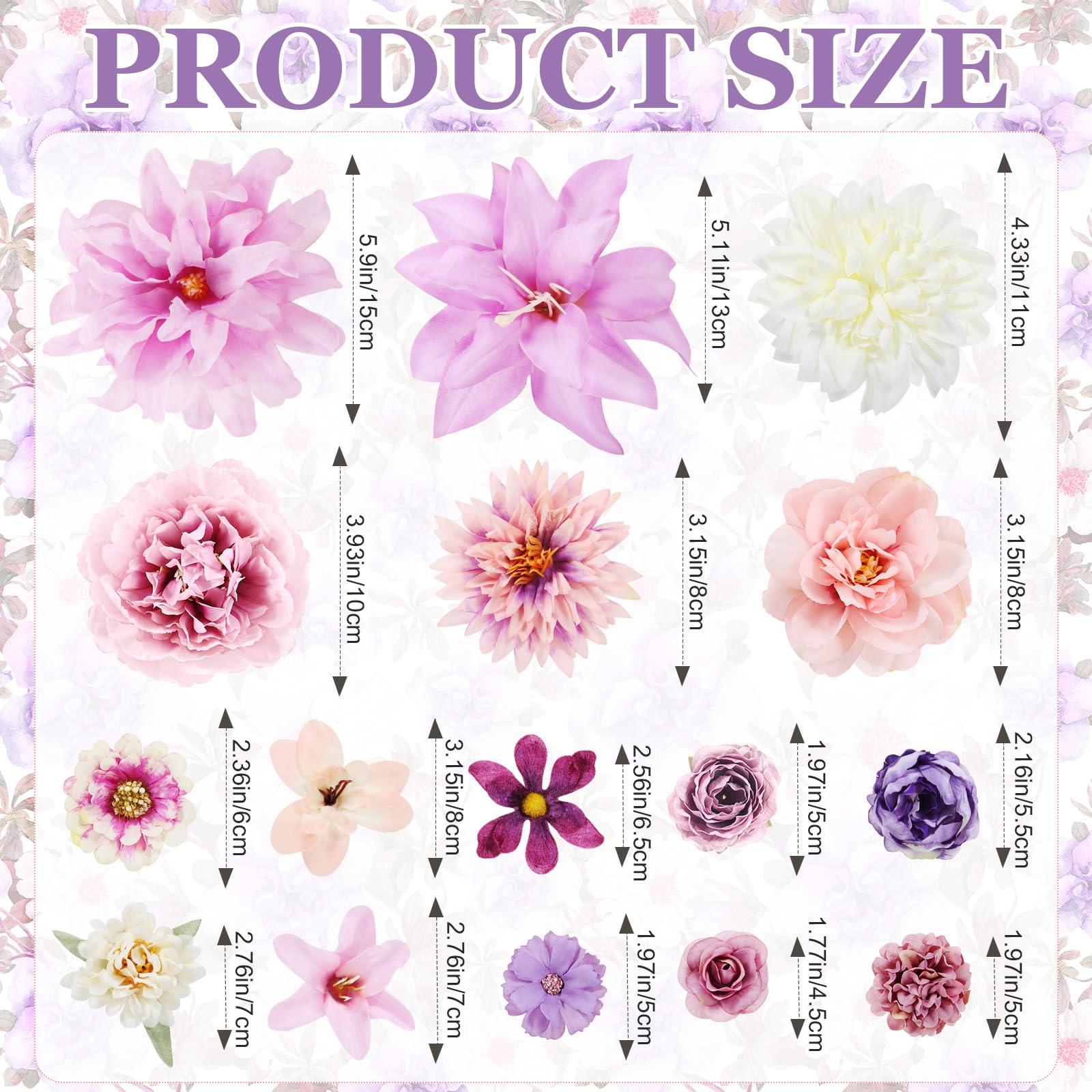 Giesiery 36 Pcs Flower Hair Clips Artificial Hair Flowers Clips Purple Flowers Mix Silk Flowers Dahlia Roses with Clip for DIY Wedding Bridal Hairstyles, Baby Shower, Costume Decor