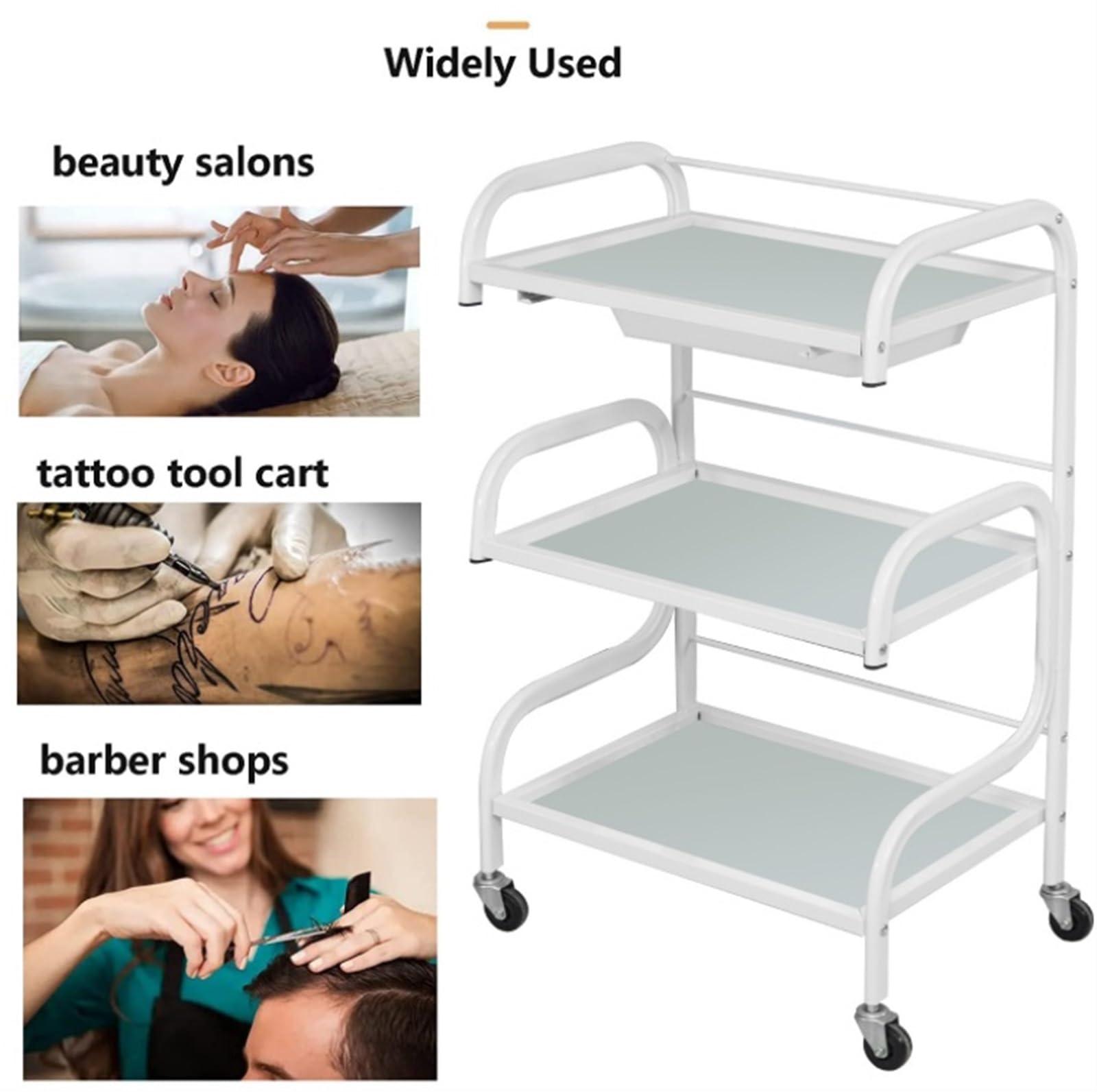 HKDYWTNB Salon Tray Esthetician Cart 3 Tier Beauty Trolley Metal and Glass Salon Trolley Movable Trolleys Rolling Cart with Wheel Beauty Salon Cart Salon Cart Salon Trolley(C)