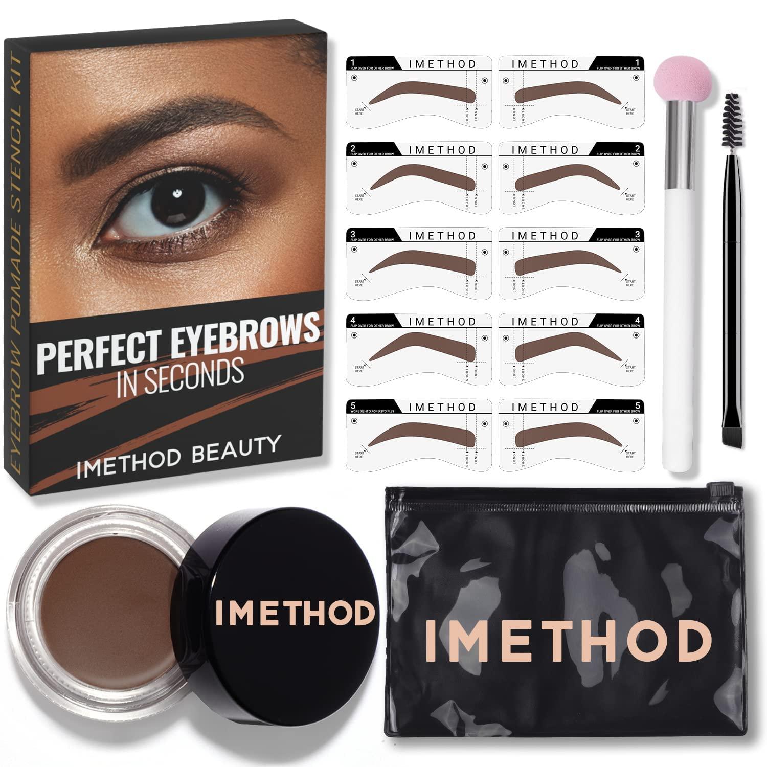 iMethod iMethod Eyebrow Stamp and Eyebrow Stencil Kit - Eye Brow Stamping Kit, Brow Stamp Kit, Brow Stencil and Stamp Kit, Brow Trio Eyebrow Kit, Perfect Bushy Eyebrows, Medium Brown