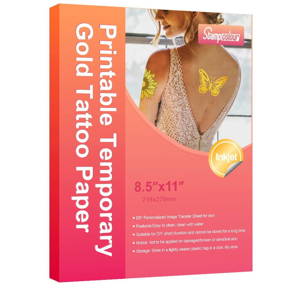 Stampcolour Stampcolour Printable Temporary Metallic Tattoo Paper for INKJET printer,Printable Engravable 8.5\"X11\" 30 Sheets DIY Personalized Waterproof Gold Tattoos Sticker for Skin Custom Cartoon Kids Tattoos