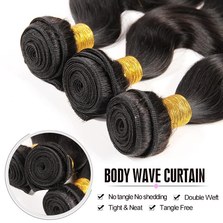 FUIBEJAE 3 Bundles Wave Hair Bundles Synthetic Hair Extensions, Unprocessed Body Wave Hair Bundles Body Wave Synthetic Hair Extensions for Black Women,8inch