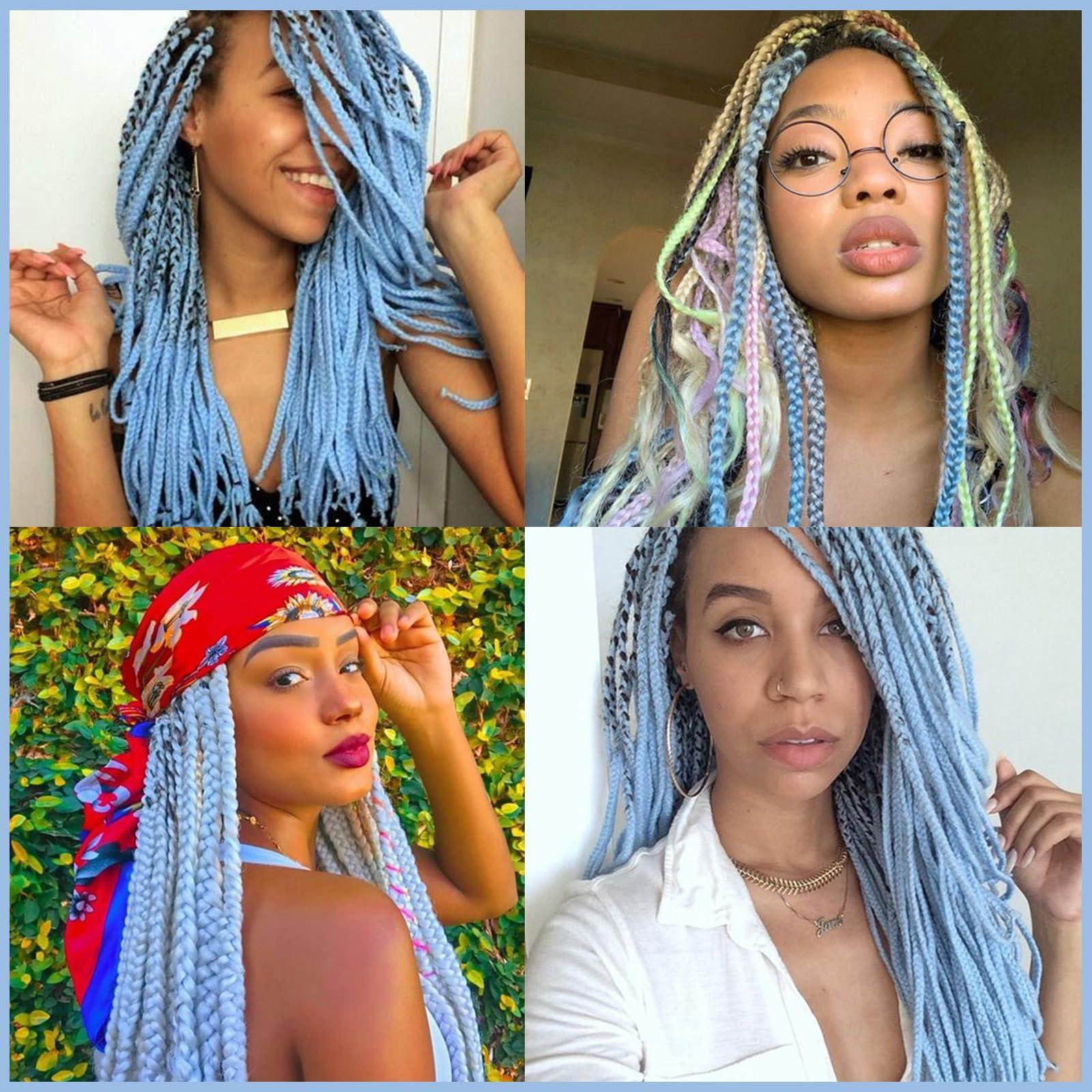 Savasana Baby Blue Pre stretched Braiding Hair, 26 Inches Box Braids Hair Extensions, 6 Packs Yaki Texture Braiding Hair Pre stretched