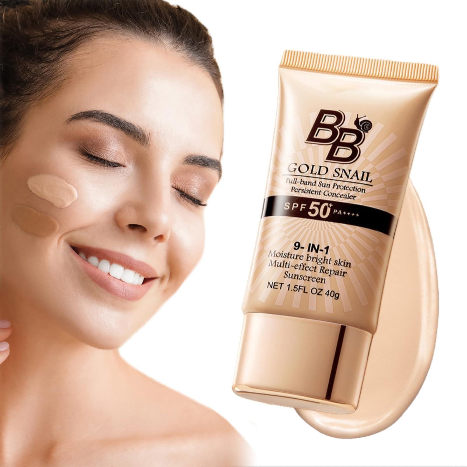 SADOER Korean BB Cream with SPF 50, 9 in 1 BB Cream Sunscreen SPF 50 Korean Waterproof Sweatproof, Foundation Full Coverage Tinted Moisturizer, Facial Concealer for Oily Skin, Dry Skin (02#Lvory Colour)