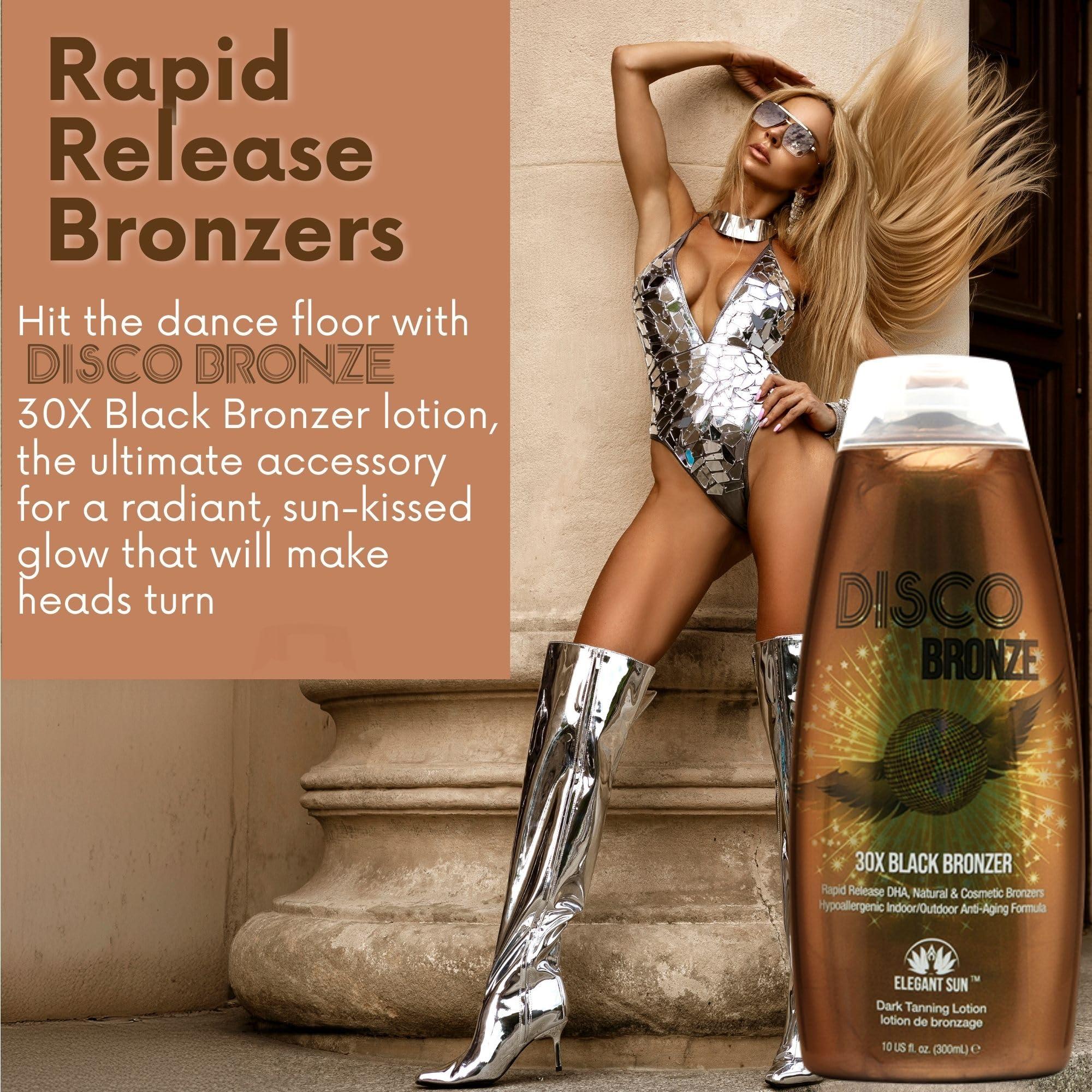 Elegant Sun Disco Bronze Tanning Bed Lotion with Self Tanner 30X DHA, Indoor Tanning Lotion Accelerator for Tanning Beds, Hypoallergenic Outdoor Bronzing Tanning Lotion to Get Dark Fast