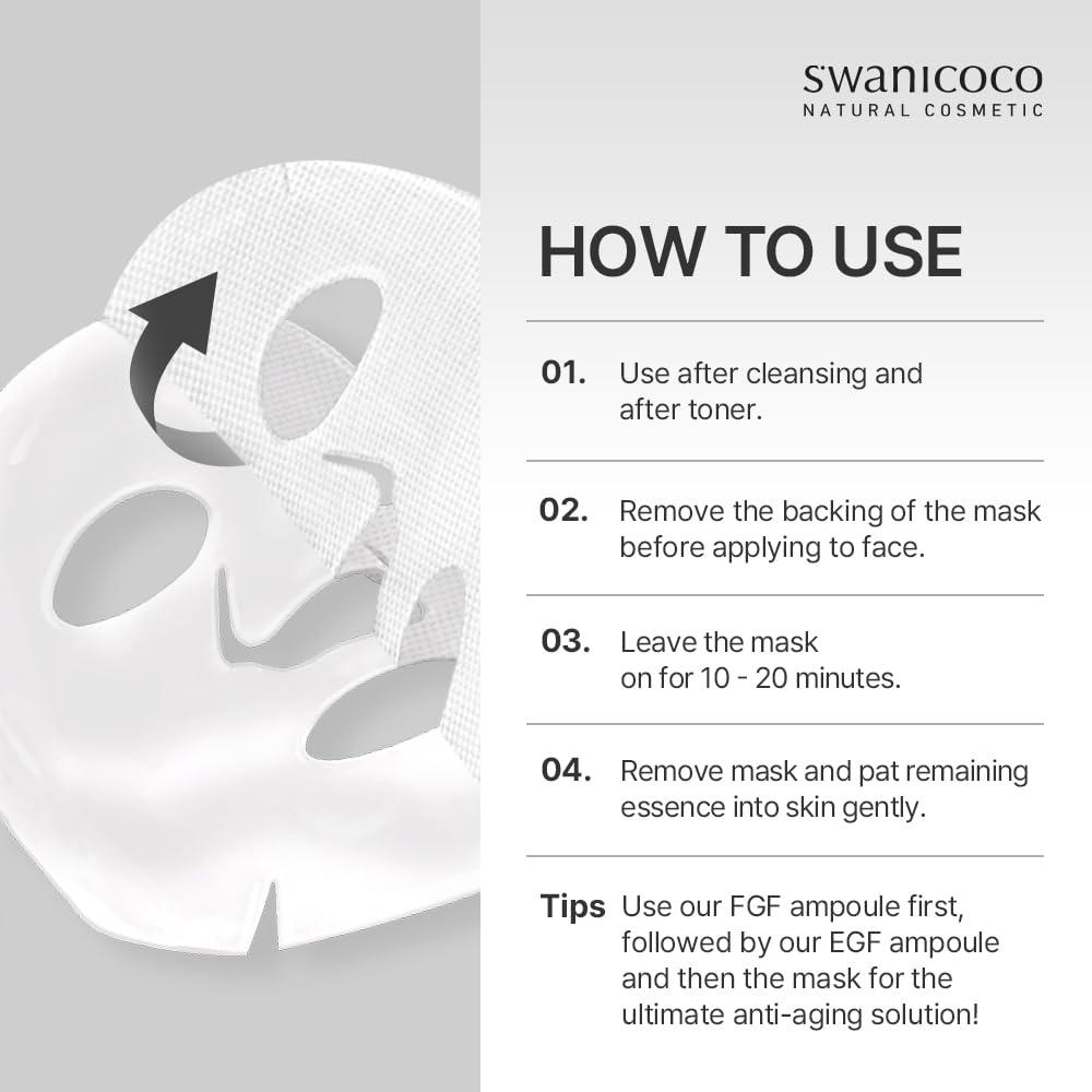 SWANICOCO SWANICOCO Pregnancy Safe EGF FGF (10 PPM) Bio Cellulose Gel Face Mask 2GF Bio Mix Mask Pack Firming Anti Aging Skin Renewal Hydration Korean Skincare (10 Pack)