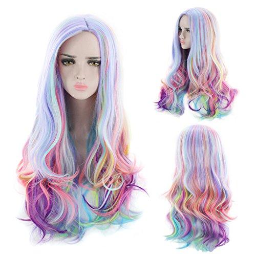 AGPTEK AGPTEK Full Long Curly Wavy Rainbow Hair Wig Bundles with 13 Inches Straight Heat Resistant Short Bob Hair Wigs for Women Cosplay Daily Party, Music Festival, Theme Parties, Wedding, Concerts, Cosplay