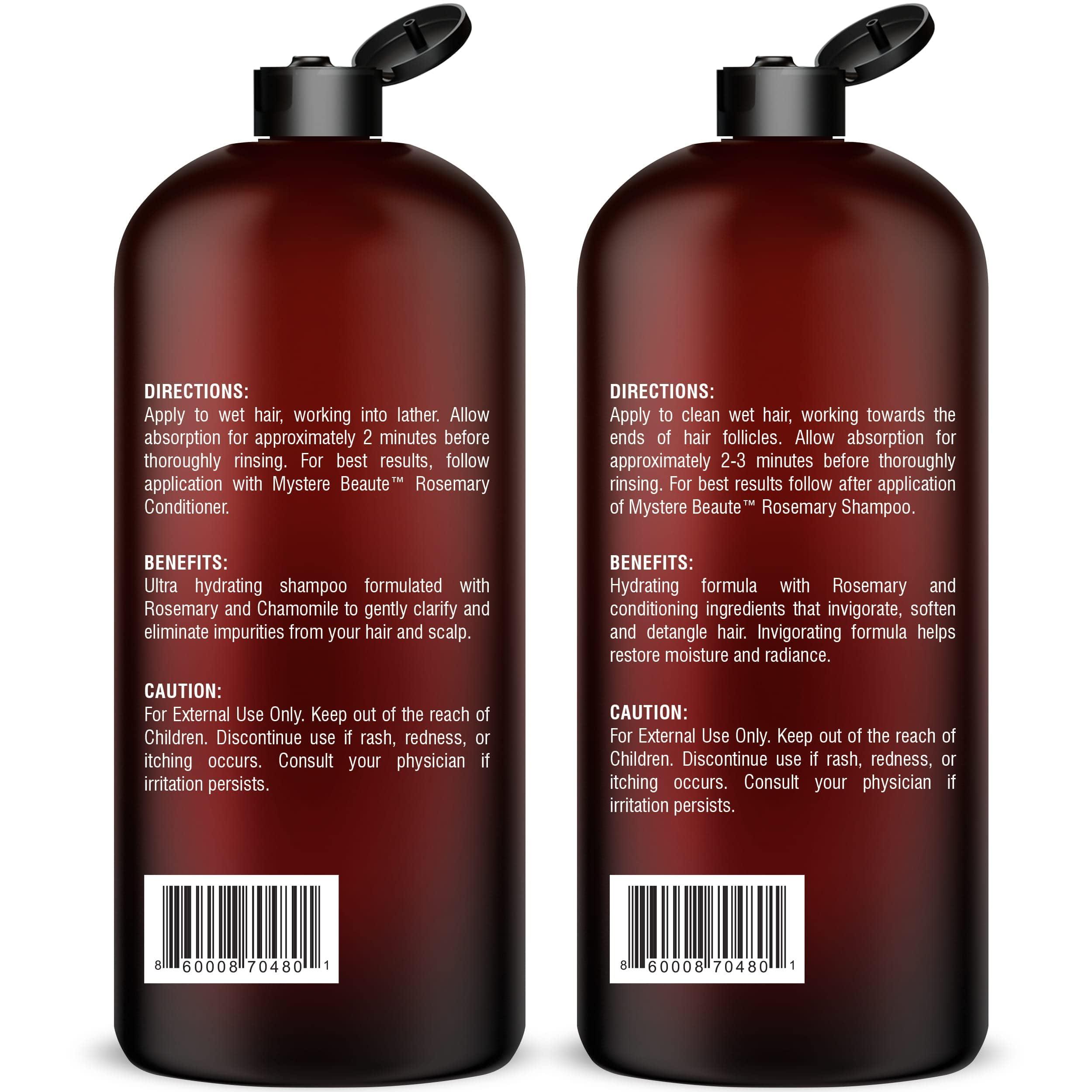 MYSTÉRE BEAUTÉ Rosemary Shampoo and Conditioner, Rosemary Oil Shampoo Promotes Hair Growth & Scalp Health, Rosemary Shampoo for Hair Growth Organic - Sulfate & Paraben Free, for Men Women - 16 fl oz each