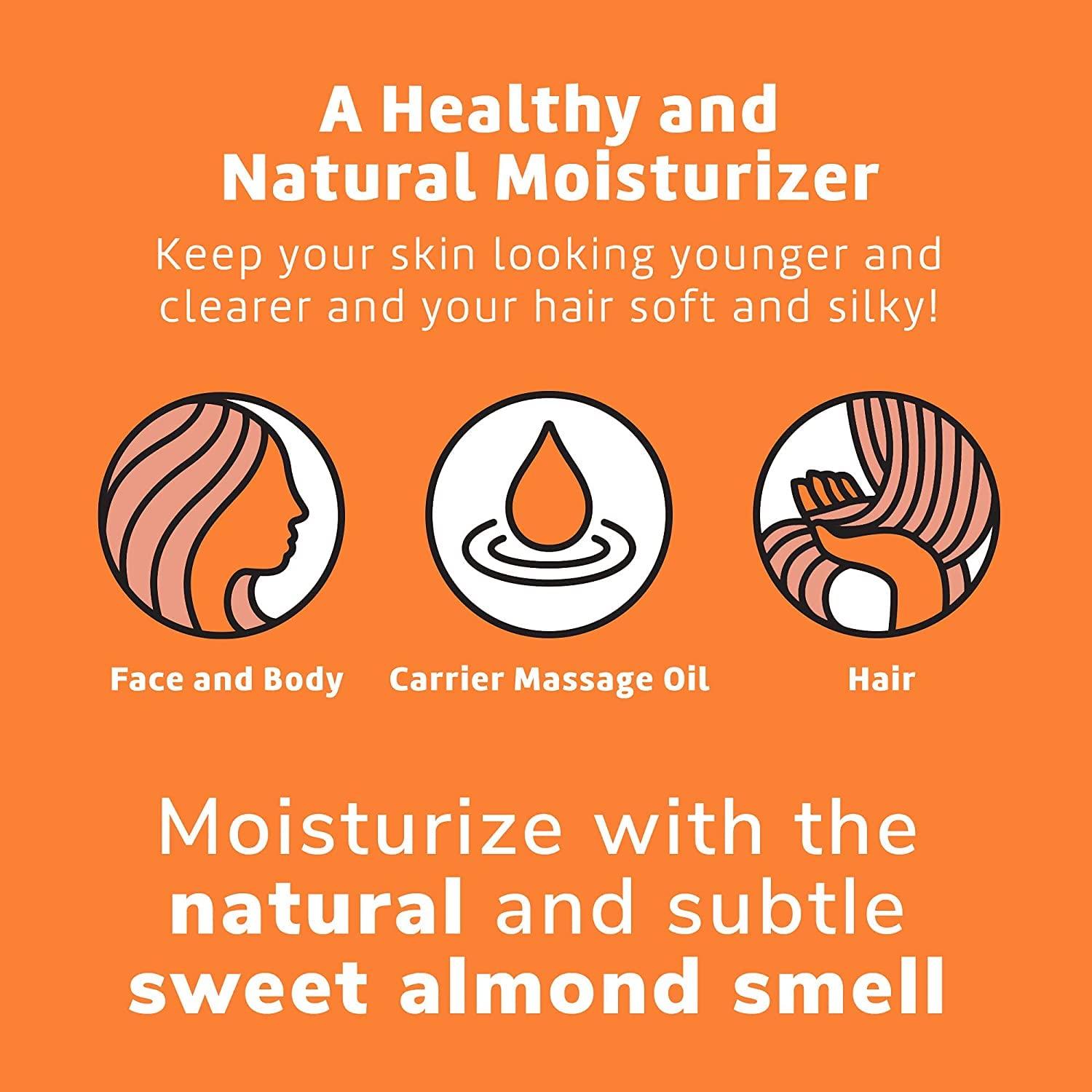 De La Cruz De La Cruz Sweet Almond Oil - Expeller Pressed Almond Oil for Skin and Hair 8 FL. OZ. (236 mL)