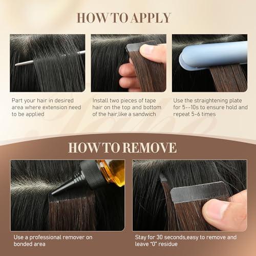 YGP YGP Brown Tape in Hair Extensions Human Hair 22 Inch 50g 20 pcs Dark Brown Tape in Extensions Seamless Skin Weft Invisible Tape Hair Extensions