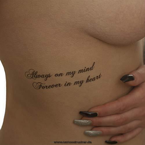 Tattoodrucker 5 x Always on my mind Forever in my heart - Black Temporary Skin Tattoo lettering (5)