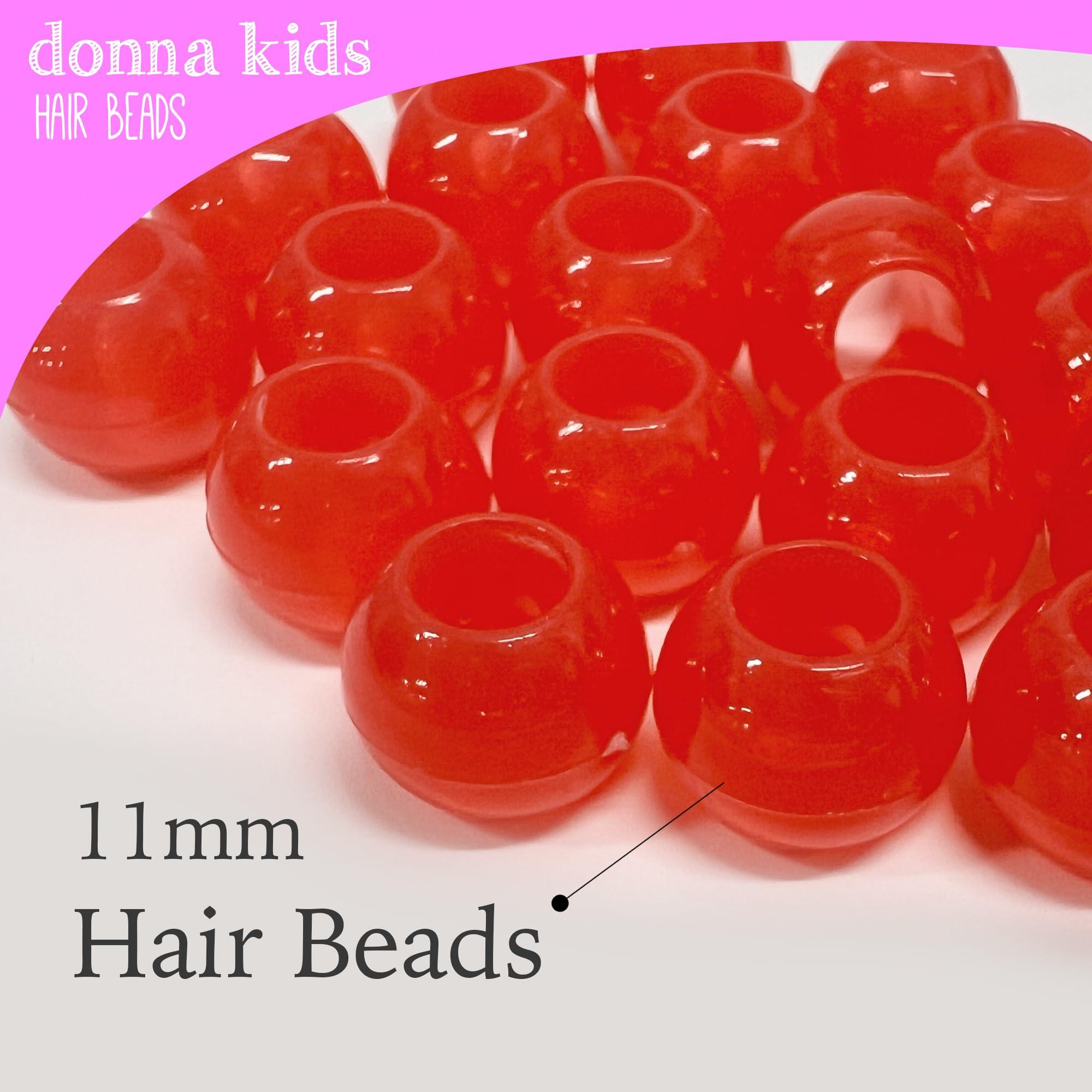 DONNA Donna Hair Beads Kit: 13x11mm Pony Beads, DIY Braiding Plastic Beads, Quick Beader Tool for Kids\' Hair Braids RED
