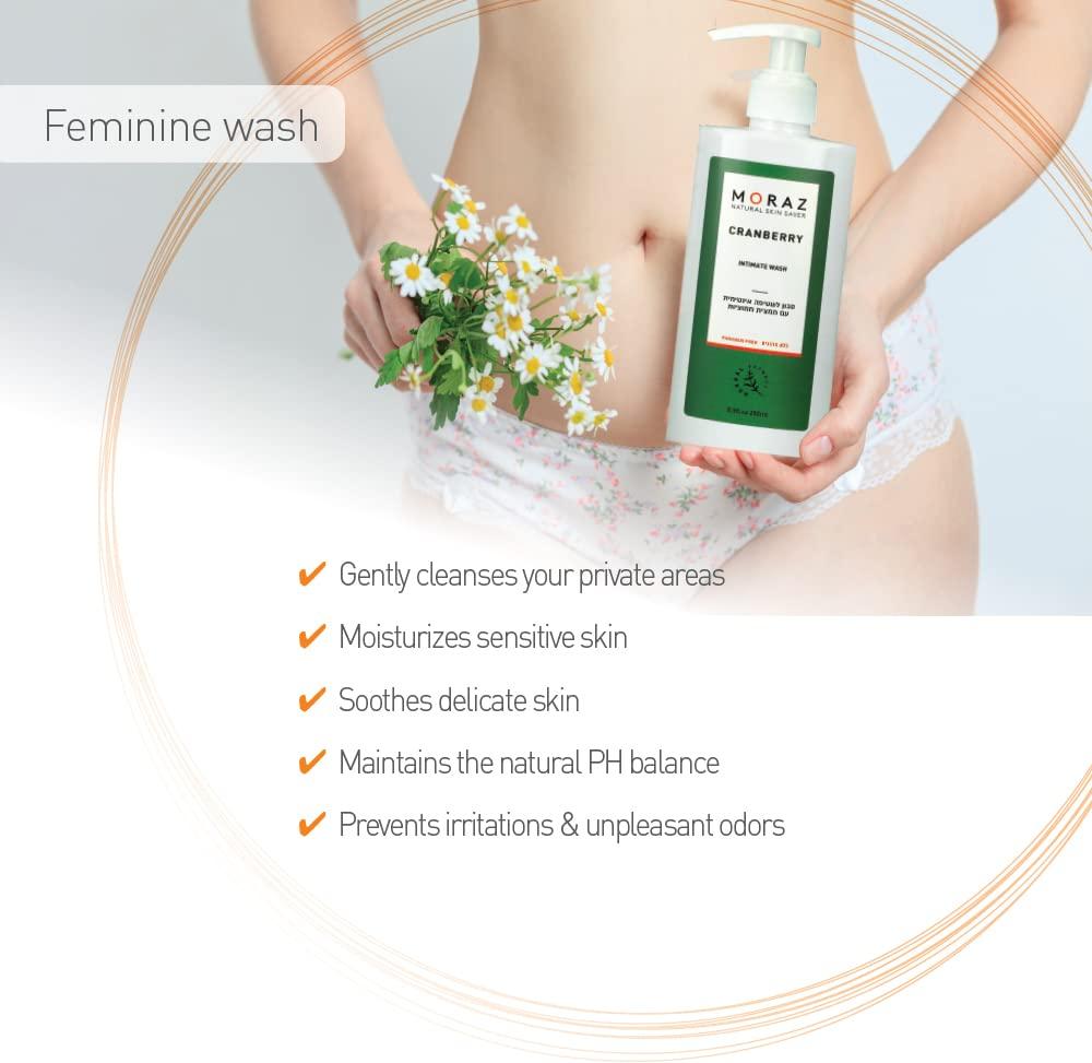 Moraz Moraz Cranberry Feminine Wash - Intimate Wash that Gently Cleanses, Moisturizes - Maintains Natural PH Balance - Prevents Unpleasant Odors - 8.45 oz