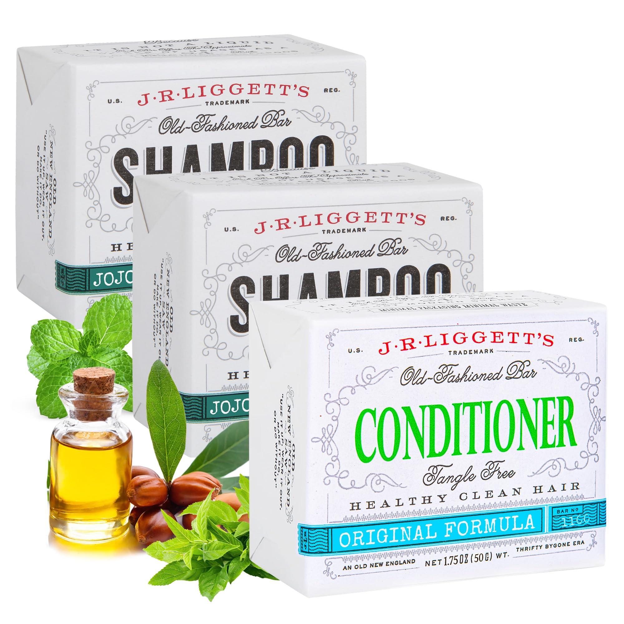 J·R·LIGGETT'S J.R.LIGGET\'S Jojoba & Peppermint Formula Conditioner Bar + Two Shampoo Bars, All-Natural for Hair Clean, Soft, Tangle-Free, 8.75 Ounce, Hair Care, 3.5 ounces each