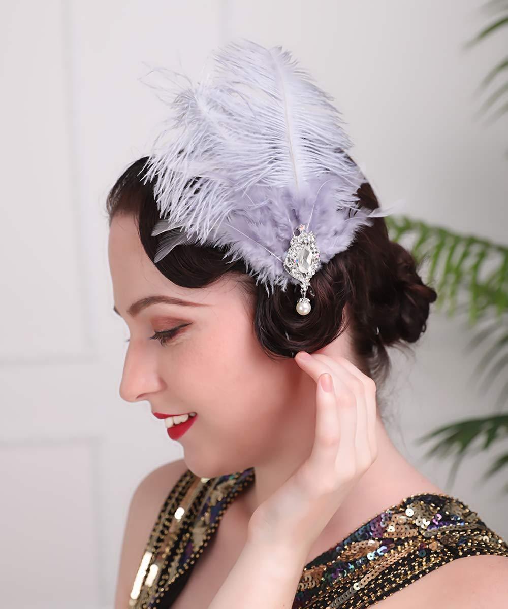 Aimimier Aimimier 1920s Headpiece Flapper Feather Hair Clip Crystal Teardop Roaring 20s Accessories Prom Party Festival Hair Jewelry for Women and Girls