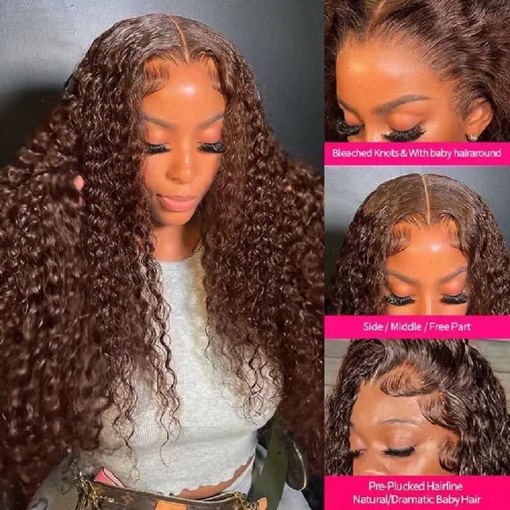 ten chopsticks ten chopsticks Chocolate Brown Curly Full Lace Wig Human Hair Wigs Deep Water Wig Full Lace Wig 150% Density Glueless Wig 100% Human Hair Wig Brazilian remy hair For Black Women