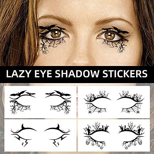 HBaby HBaby 8 Pairs Temporary Eye Tattoos Halloween Eyeliner Sticker Black Bat Spider Web Pattern Eye Line Decals Waterproof Self-Adhesive Face Tattoos