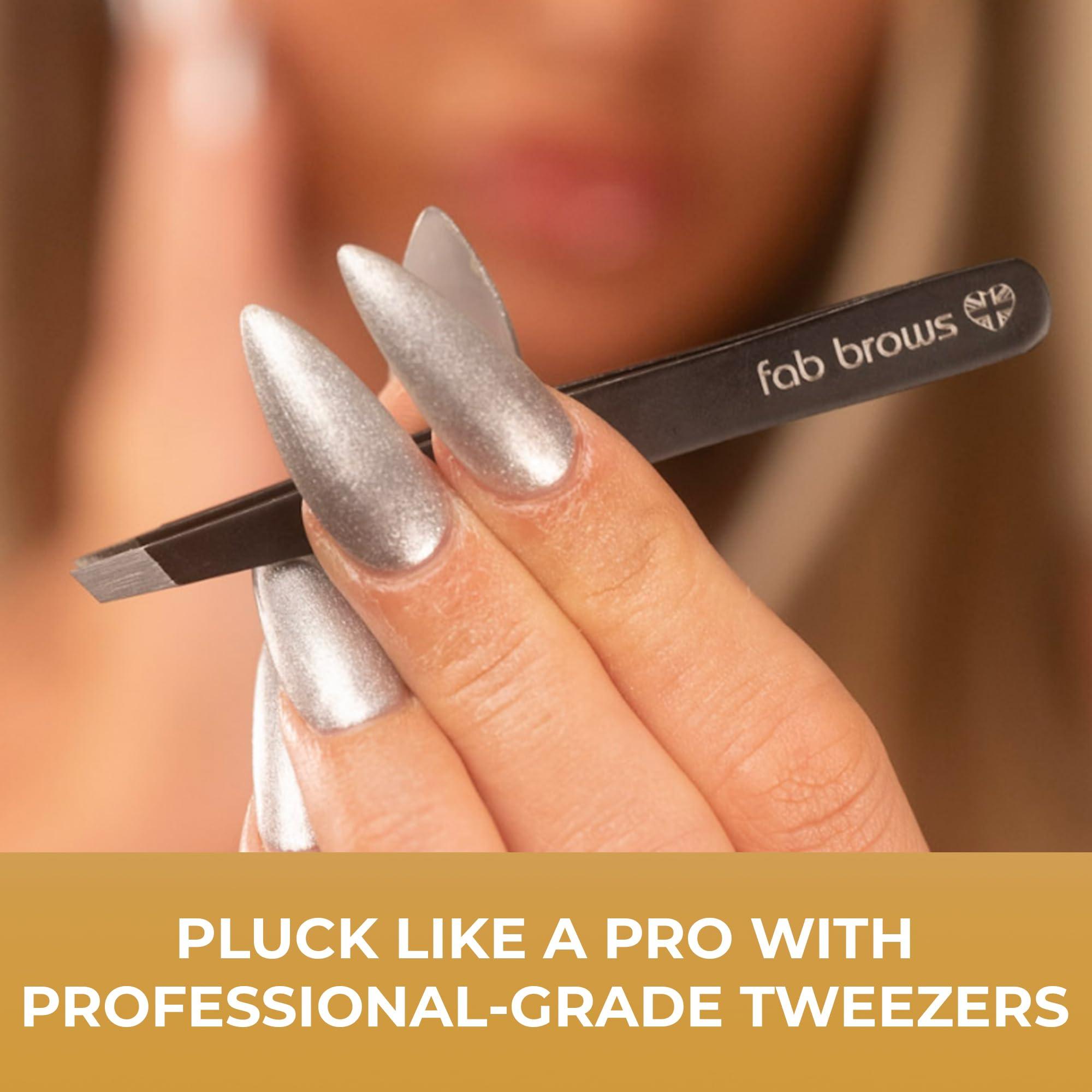 Fab Brows Fab Brows Professional-Grade Tweezers | Stainless Steel Eyebrow Tweezers for Women | Multipurpose Flat Tweezers for Facial Hair, Splinters, Ingrown Hair | Seamless Hair Plucking | Women\'s Grooming