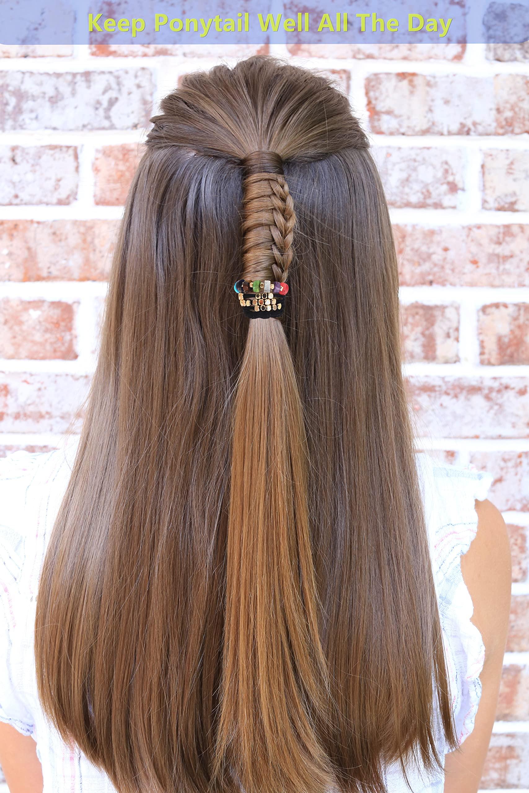 WDGROW Hair Tie Bracelets for Teen Girls ,Men,Women,Hair Ties for Thin,Thick and Curly Hair,Seamless Ponytail Holders,Cotton Knotted,No Plastic,No Damage,Won\'t Tangle Hair and Pull Out (Yoga Black)