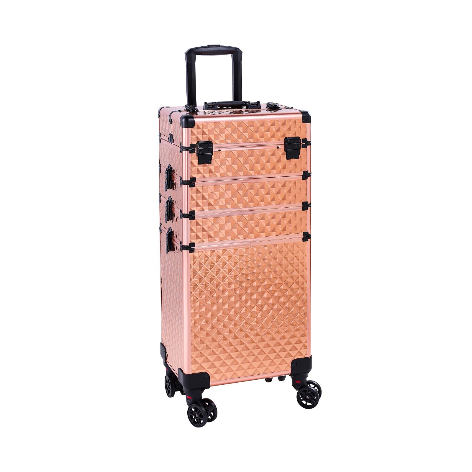 sheeroy sheeroy 4 in 1 Rolling Makeup Case, Cosmetic Train Case Trolley Traveling Make Up Cart with Key Swivel Wheels for Makeup Artist, Hairstylists, Nail Tech Stylist - Rose Gold