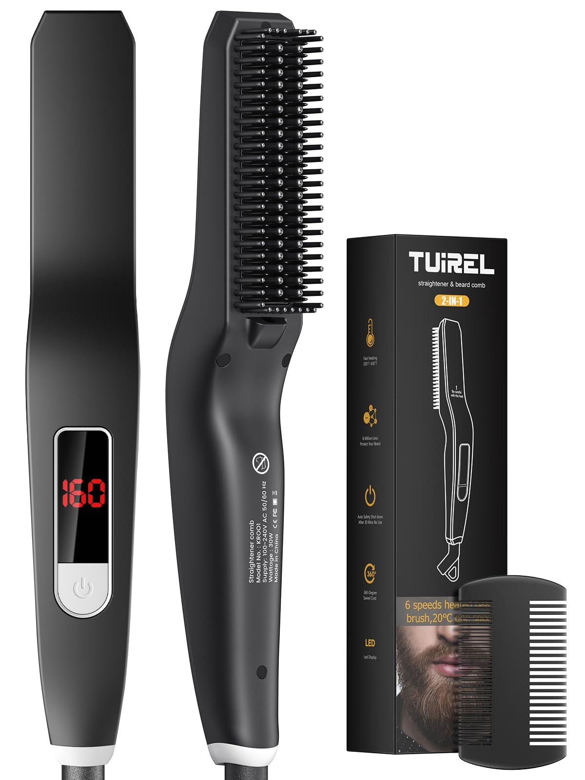 TUIREL TUIREL Beard Straightener for Men, 2 in 1 Heated Beard Brush, 6 Temperature Settings LCD Display Anti-scalding Hot Comb for Beard Care Kit for Men Gifts Set