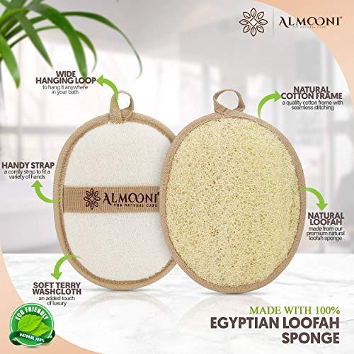 ALMOONI Premium Natural Egyptian Shower Loofah Sponge and Loofah Pad Bundle, Made with Natural Egyptian Shower Loofah Sponge That Gets Your Body Clean