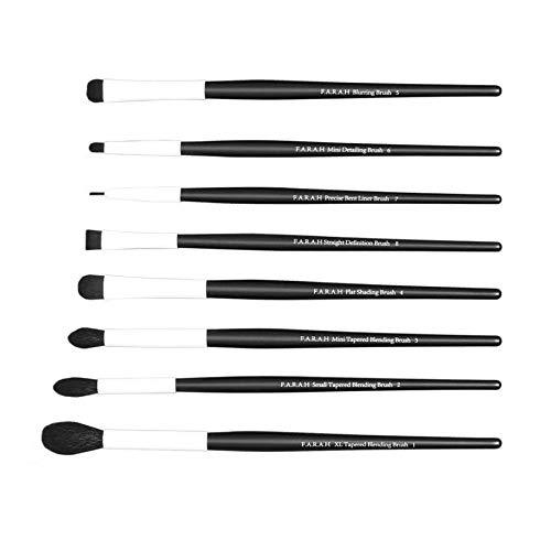 F.A.R.A.H 8 Piece Black and White Smokey Brushes Eye Set Makeup Brush Kit by F.A.R.A.H