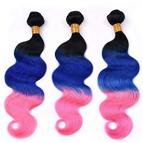 Tony beauty hair Tony Beauty Hair Black Blue and Pink Ombre Malaysian Human Hair Weaves Body Wave Wavy Bundles Deals 3Pcs Lot 1B/Blue/Pink Ombre Virgin Hair Wefts Extensions Dark Root (16 16 16)