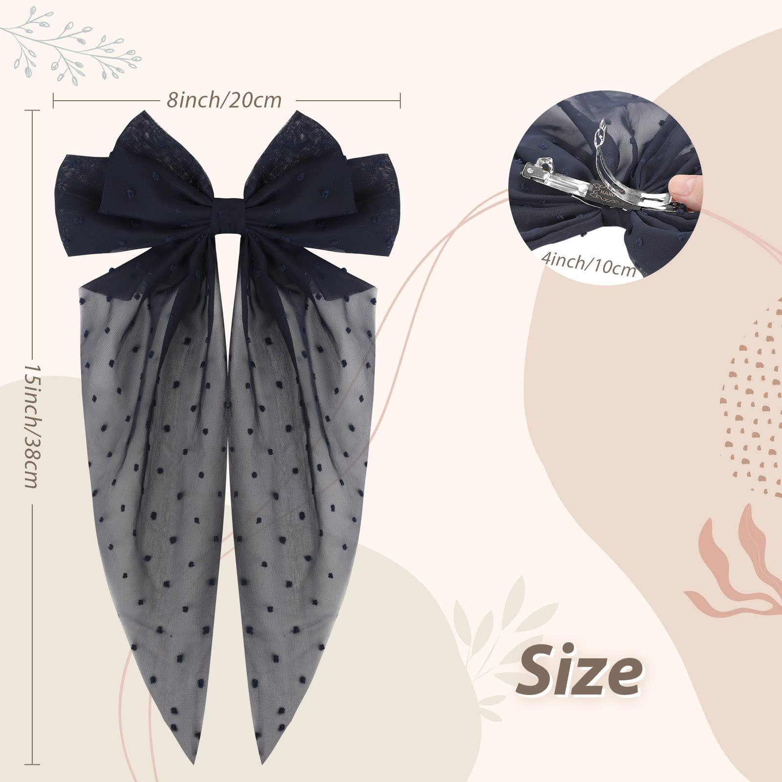 VOBOBE VOBOBE Hair Bow Clip, 8Pcs Big Tulle Layered Hair Bows for Women Girls 8 Inch, Long Black Gauze Bows, French Style Hair Accessories