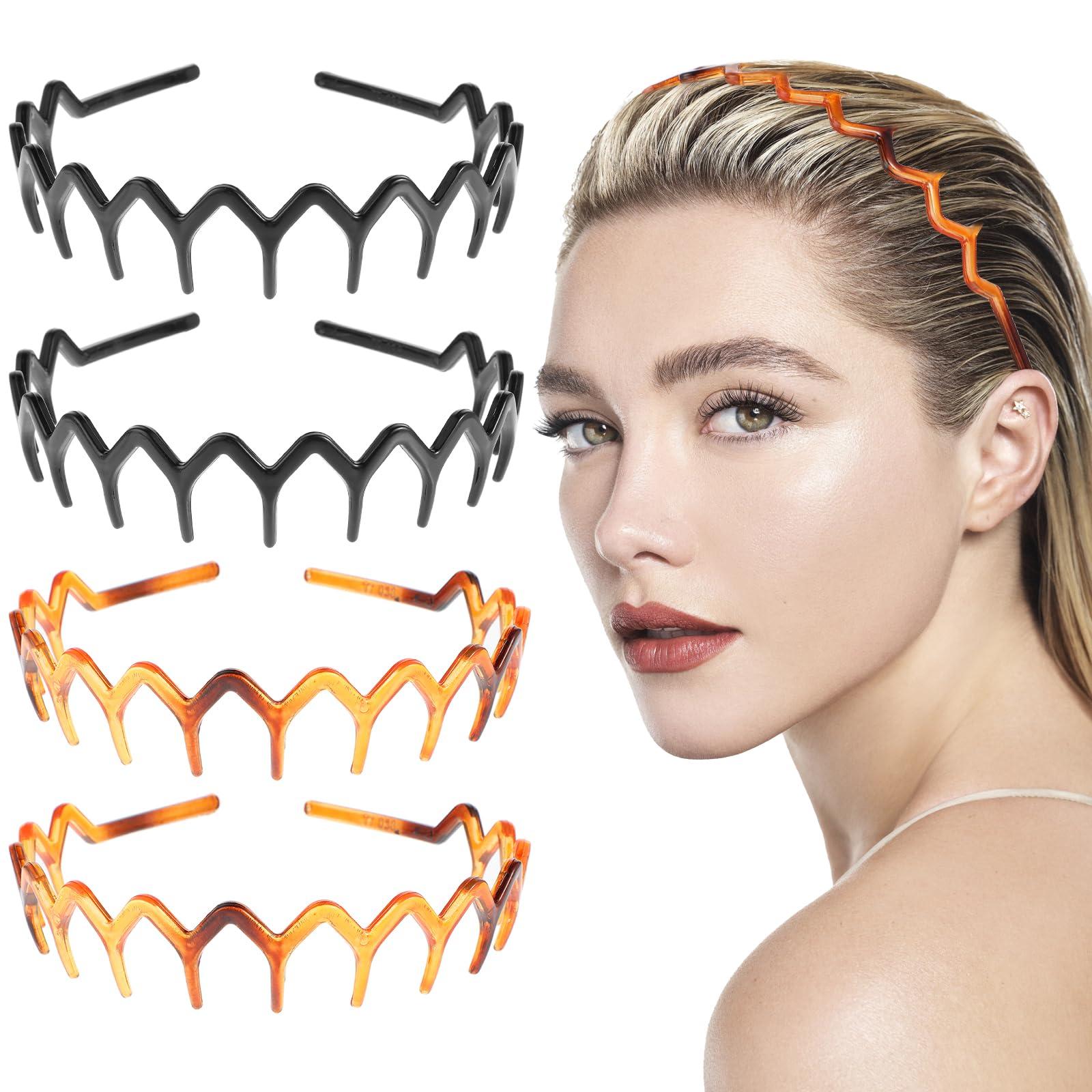 Tyqour Tyqour 4pcs Zig Zag Headband Non Slip Comb Headband Plastic Tooth Hair Comb Wavy Teeth Hairpin Headband for Women Girls Men