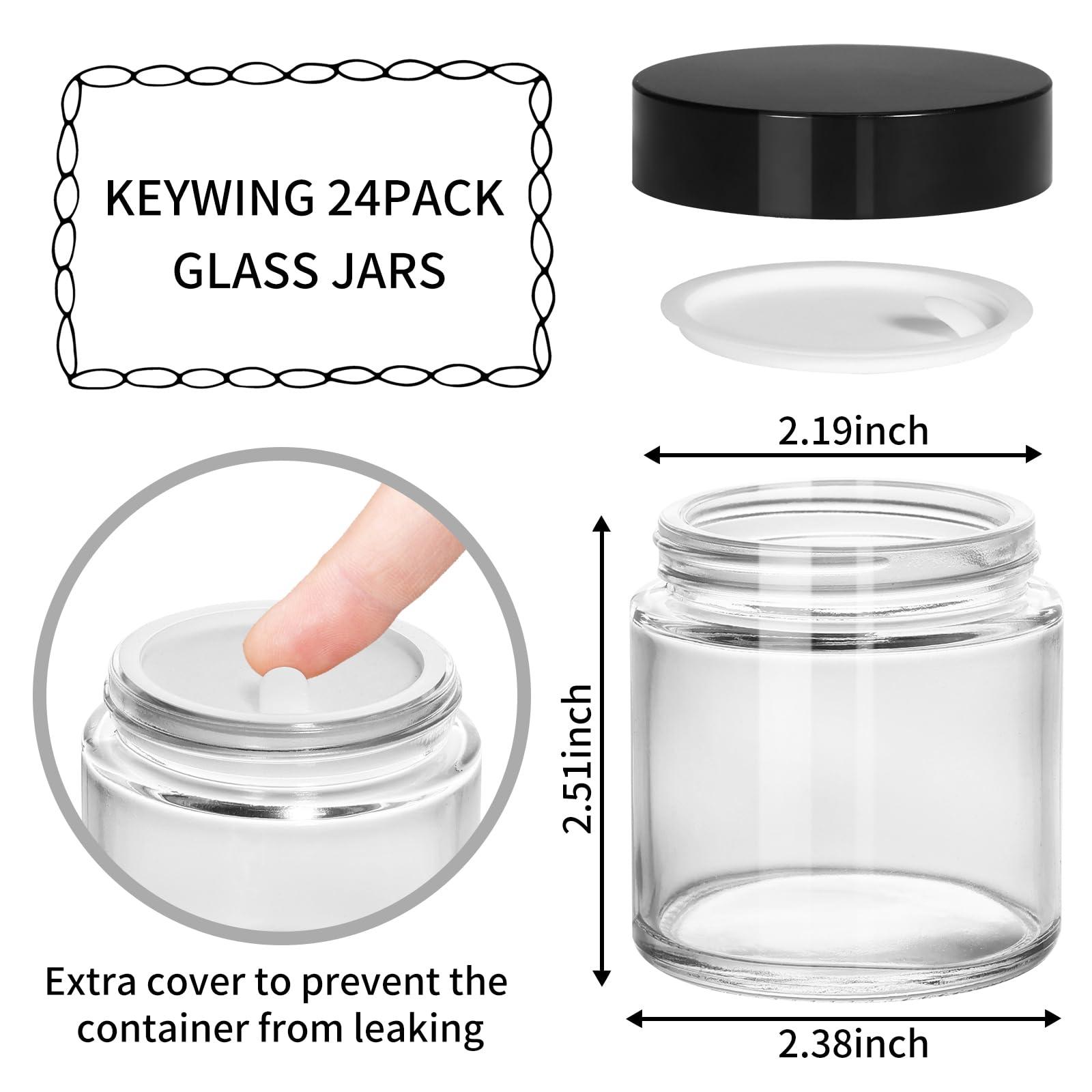 KEYWING KEYWING 4oz Small Glass Jars, 24 Pack Round Clear Glass Jars with Black Lid Empty Cosmetic Containers with Inner Liners for Lotions, Powders, Cream and Ointments