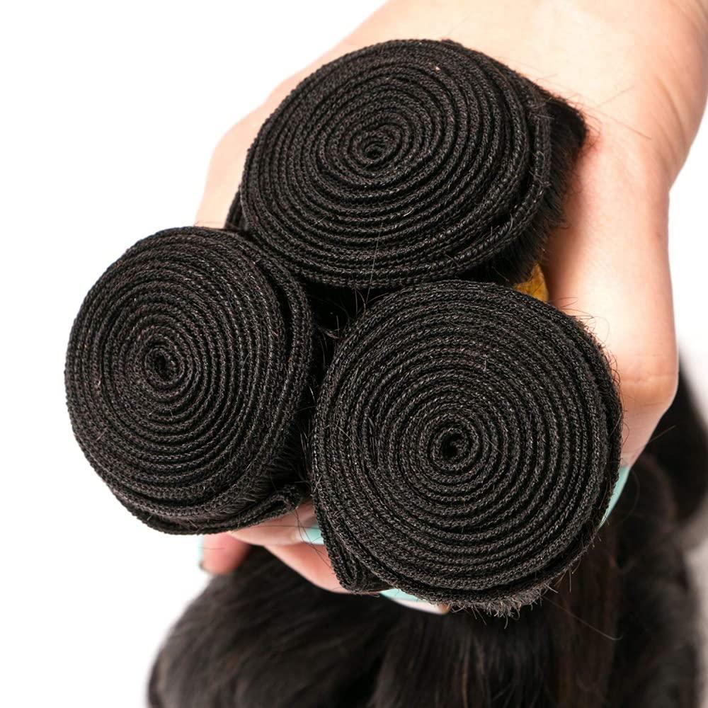 lorauroga 12 14 16 Inch Body Wave Brazilian Remy Hair Weaves Real Human Hair Extensions Natural Black Grade 8A Unprocessed Virgin Hair Bundles Double Weft Hair Weave For Women
