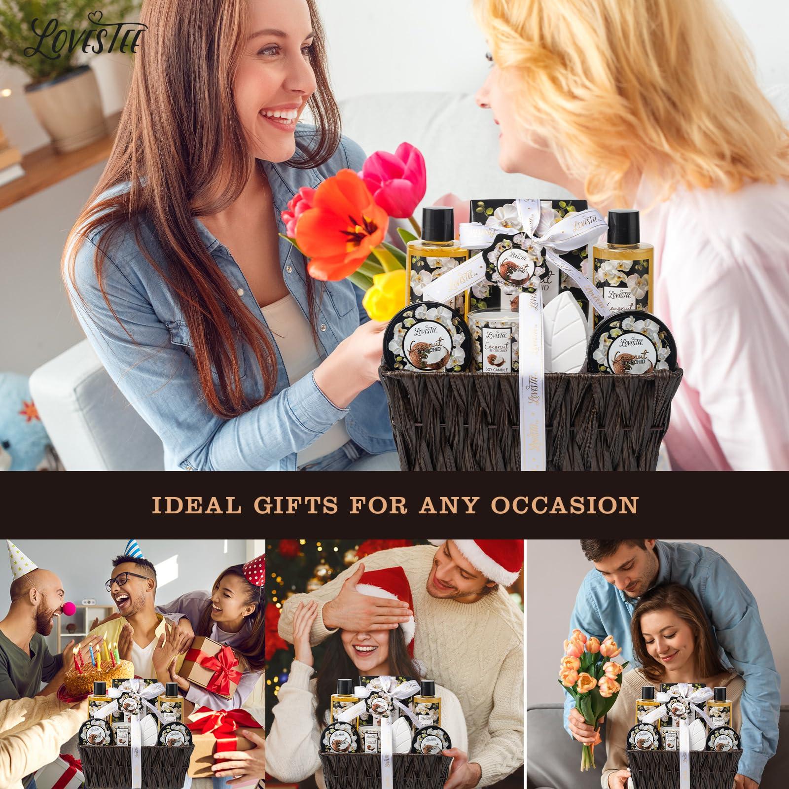 LOVESTEE Valentines Day Spa Gift Baskets For Women, Spa Gifts For Women, Coconut & Orchid Bath & Body Set, Includes Shower Gel, Hand Cream, Body Lotion, Candle And More, Gifts For Women, Gift For Mom