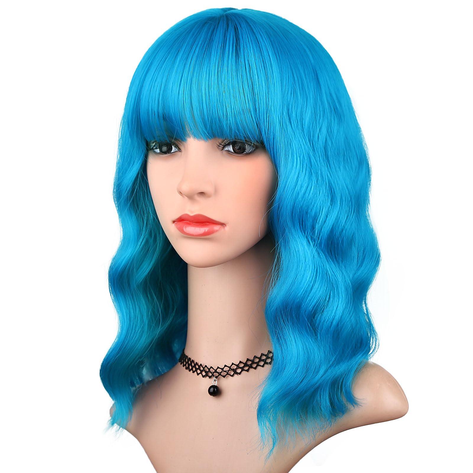 HAIRUP HAIRUP purple wig and hot pink wig and teal blue wig with bangs for women