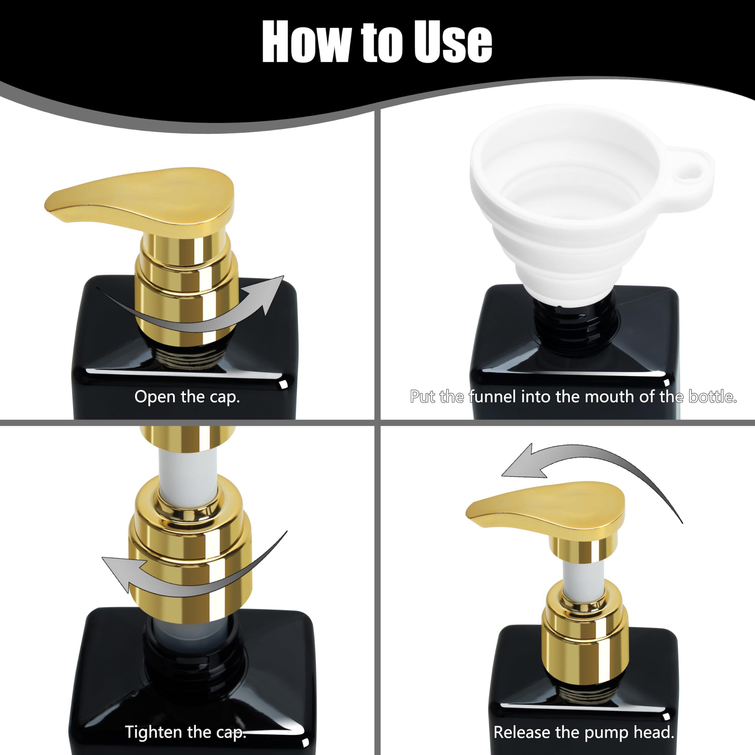 YUEYANG YUEYANG Black Shower Bottles Refillable with Labels, 16.9OZ Pack of 3 Empty Black Shower Dispenser with Gold Pump, Boutique Plastic Bottles for Body Wash, Body Oil