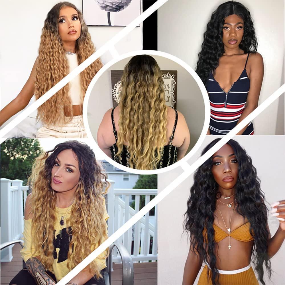 NiegMeag 1B/27 Human Hair Bundles Honey Blonde Deep Wave Bundles 2 Tone Color #1B and #27 Bundles Brazilian 8A Virgin Human Hair 3 Bundles 12 14 16 Inch 1B/27 Deep Wave Bundles