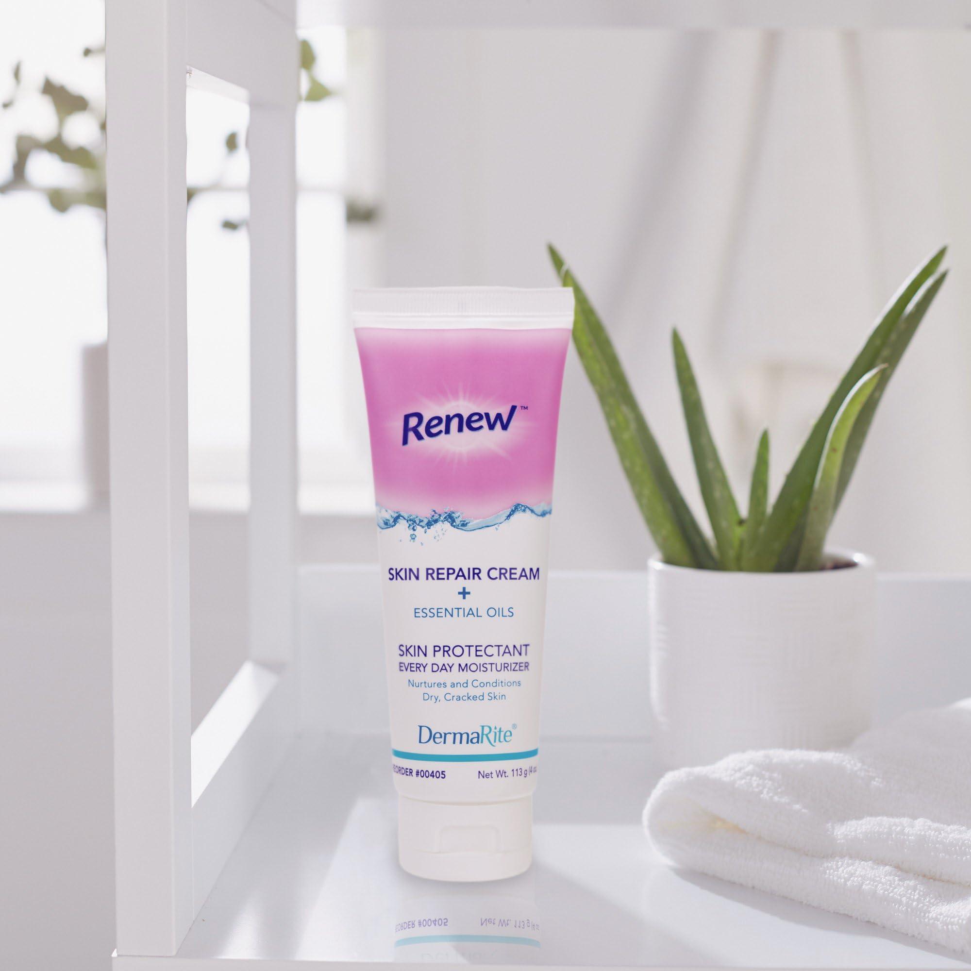 DermaRite DermaRite\'s Renew Skin Repair Cream - Every Day Moisturizer & Skin Protectant with Dimethicone and Aloe Vera - Powder Scent, 4 oz. Tube, 12 Count
