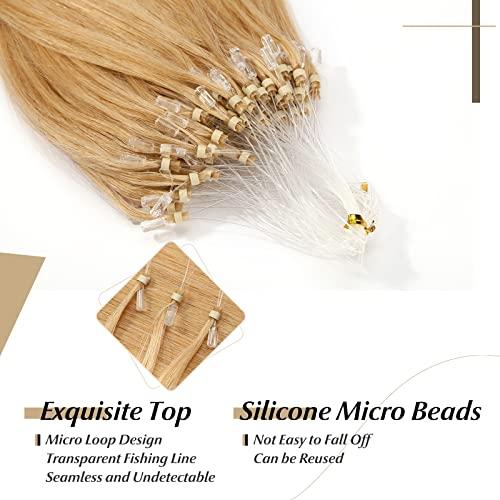 SEGO SEGO Micro Beads Hair Extensions Human Hair 14 Inch Natural blonde Micro Loop Human Hair Extensions Natural Straight Micro Ring Human Hair Extensions 50g 100 Strands Cold Fusion Hair Extension 24#
