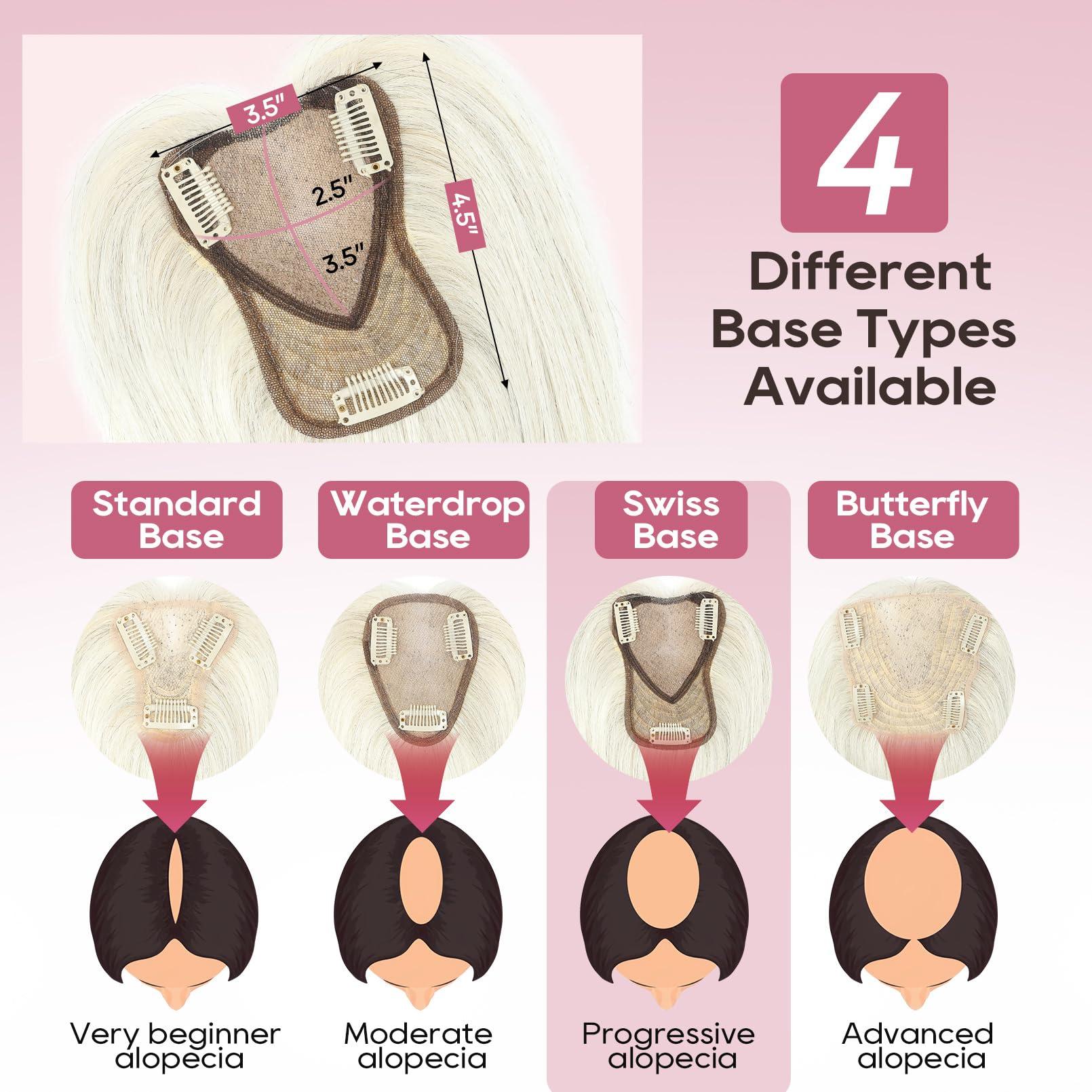 REECHO REECHO Real Human Hair Topper, 10 inch Women Hair Toppers for Thinning Hair, 100 Percent Human Hair Large Coverage Natural Hairpiece Wiglet, Swiss Base 4.5\"x3.5\", Silver White